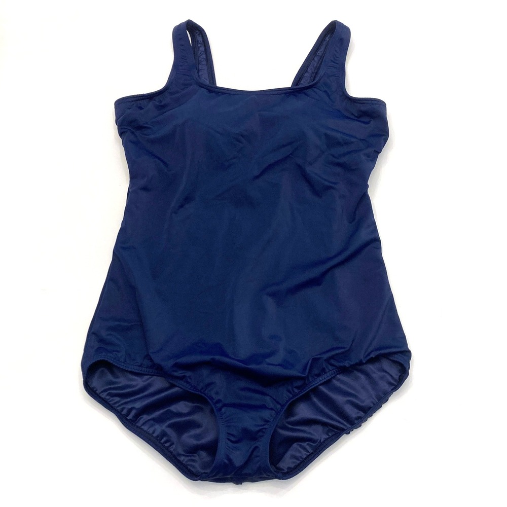 Lands End One Piece Tank Swimsuit Deep Sea Navy Blue Soft Cup Womens 14 DD NEW